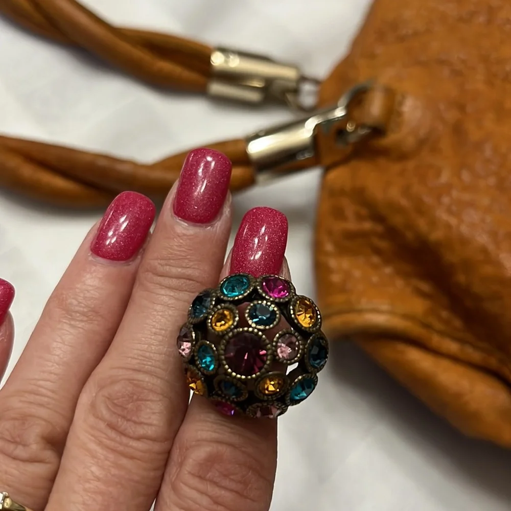 17 stones cluster multicolored statement or cocktail signed ring